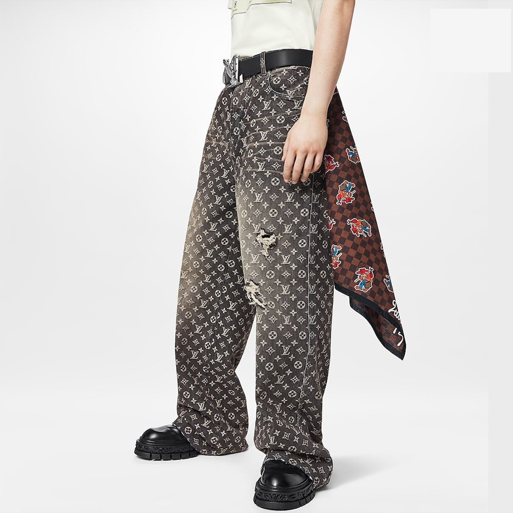 Louis Vuitton Ripped Denim Printed Jeans Pants #nigo7481