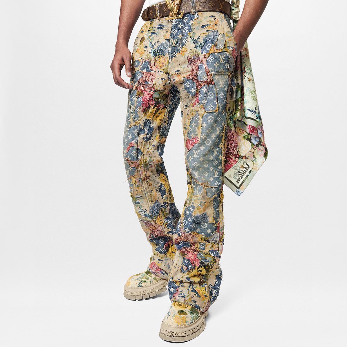 Louis Vuitton NIGO Man Destroyed Carpenter Bell Bottom Denim Pants #nigo5858