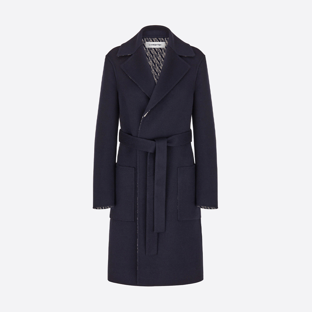 Dior WOOL Double-Faced Wool And Mulberry Silk Blend, Matching Belt, Hooded Coat Jacket #nigo59319