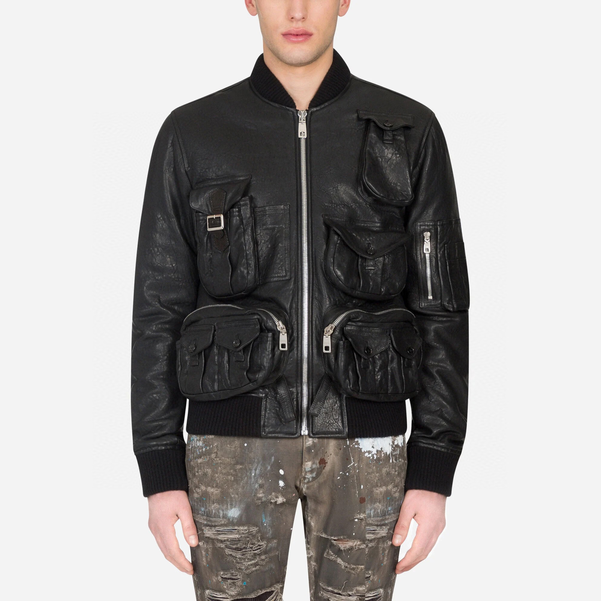 Dolce&Gabbana Multifunctional Pocket Leather Jacket Coat #nigo5965