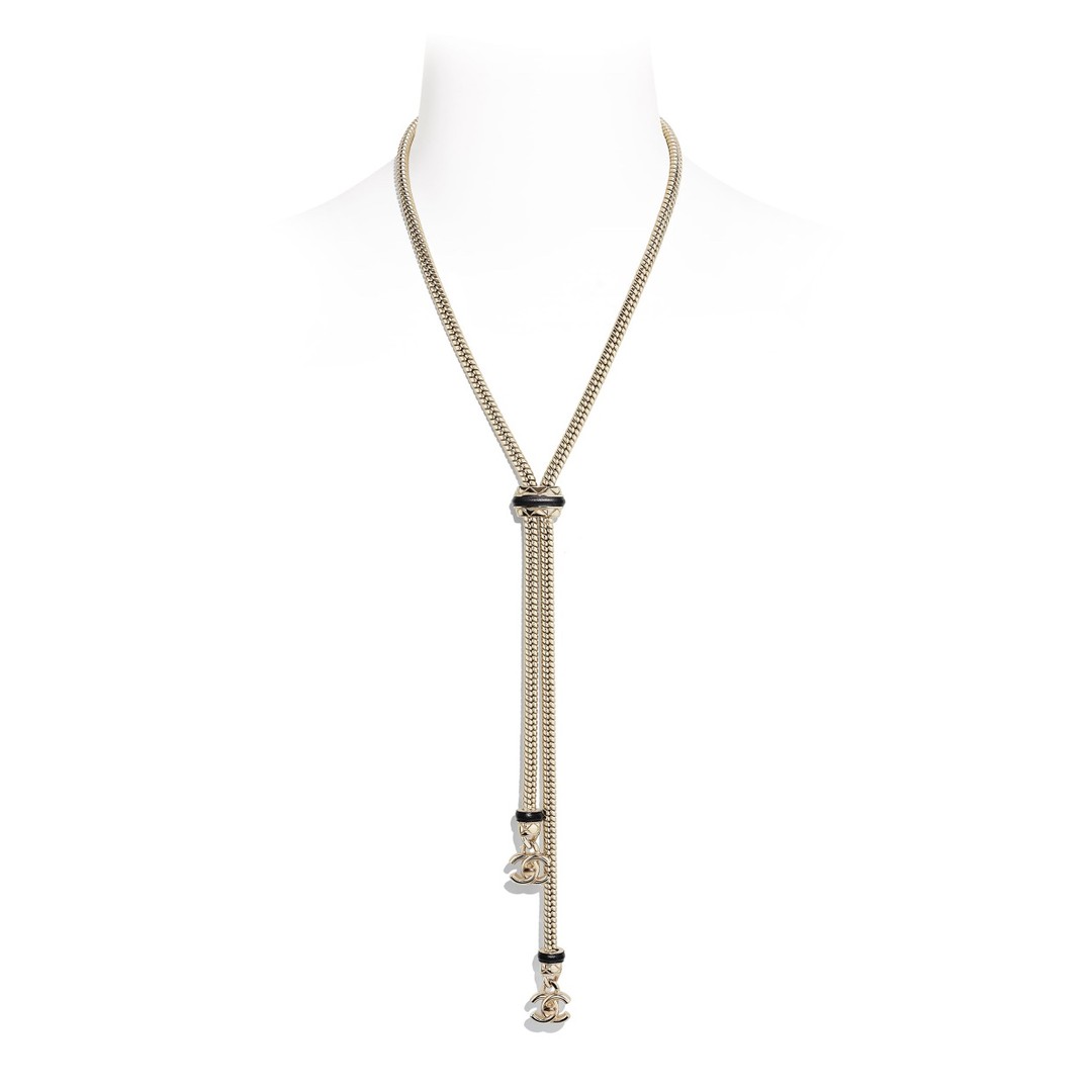 Chanel NIGO Button Black Leather Chain Long Necklace Sheepskin Accessories Jewelry #nigo82459