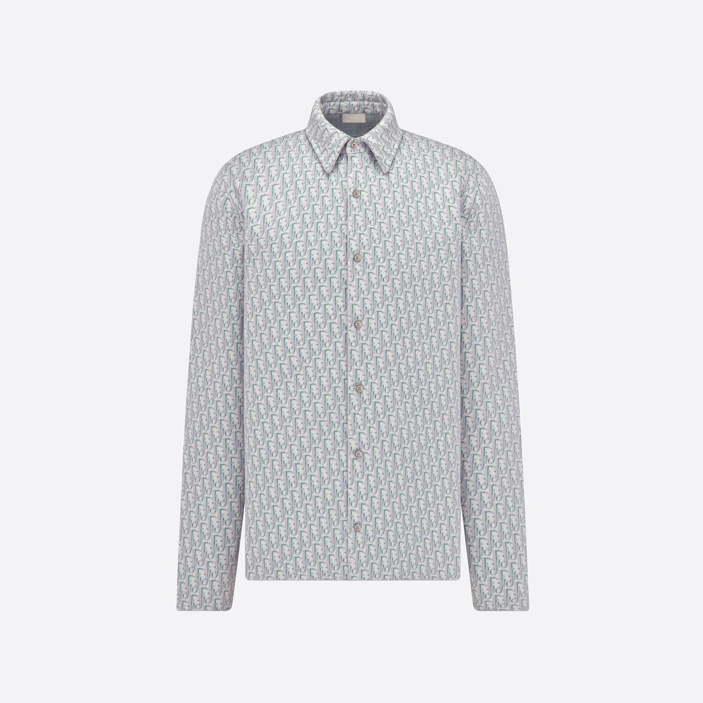 DIOR Beige and Navy Blue Cotton Knit Oblique Overshirt Shirt #nigo7813