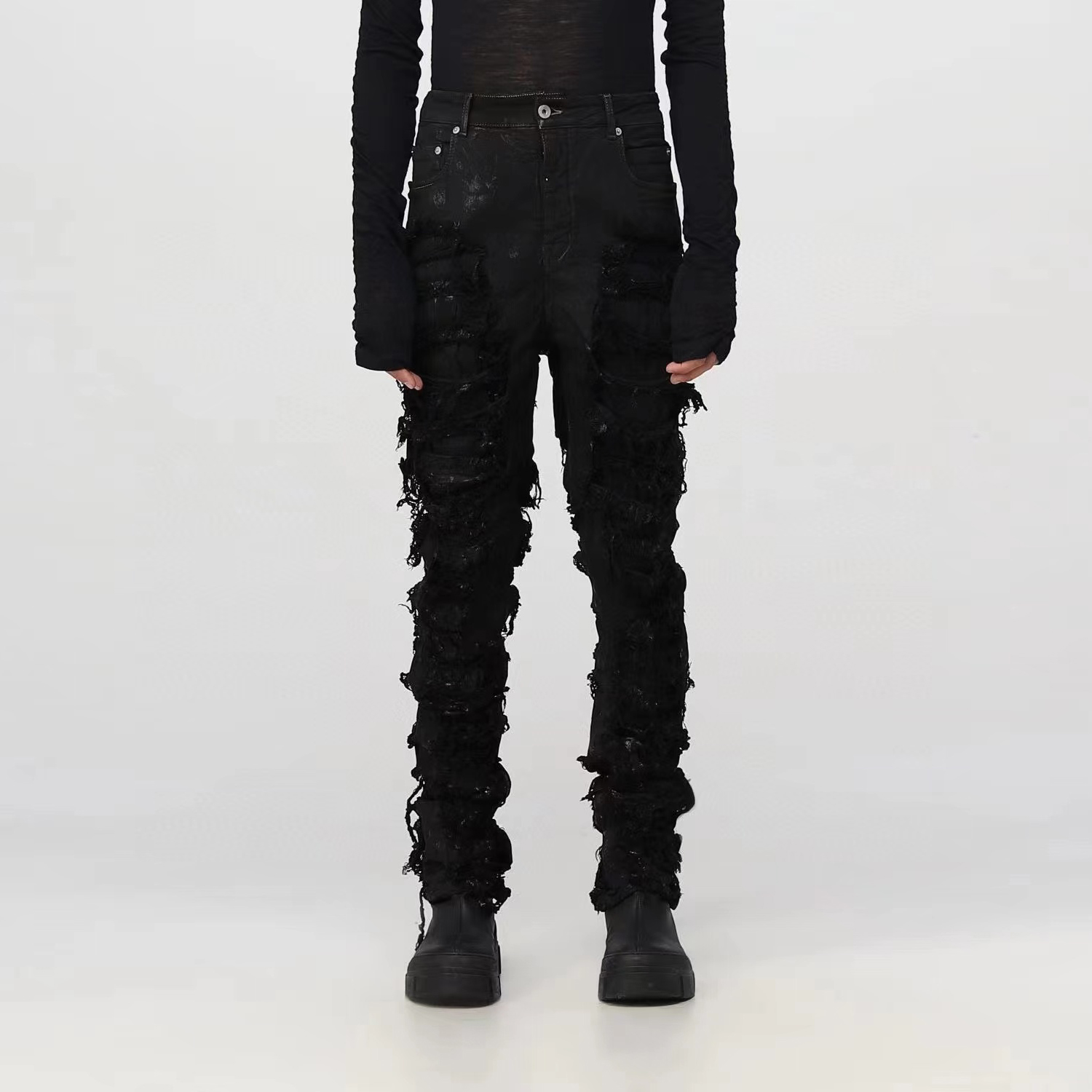 Rick Owens NIGO Wax-Faced Hole Denim Trousers Pants NGVP #nigo3495