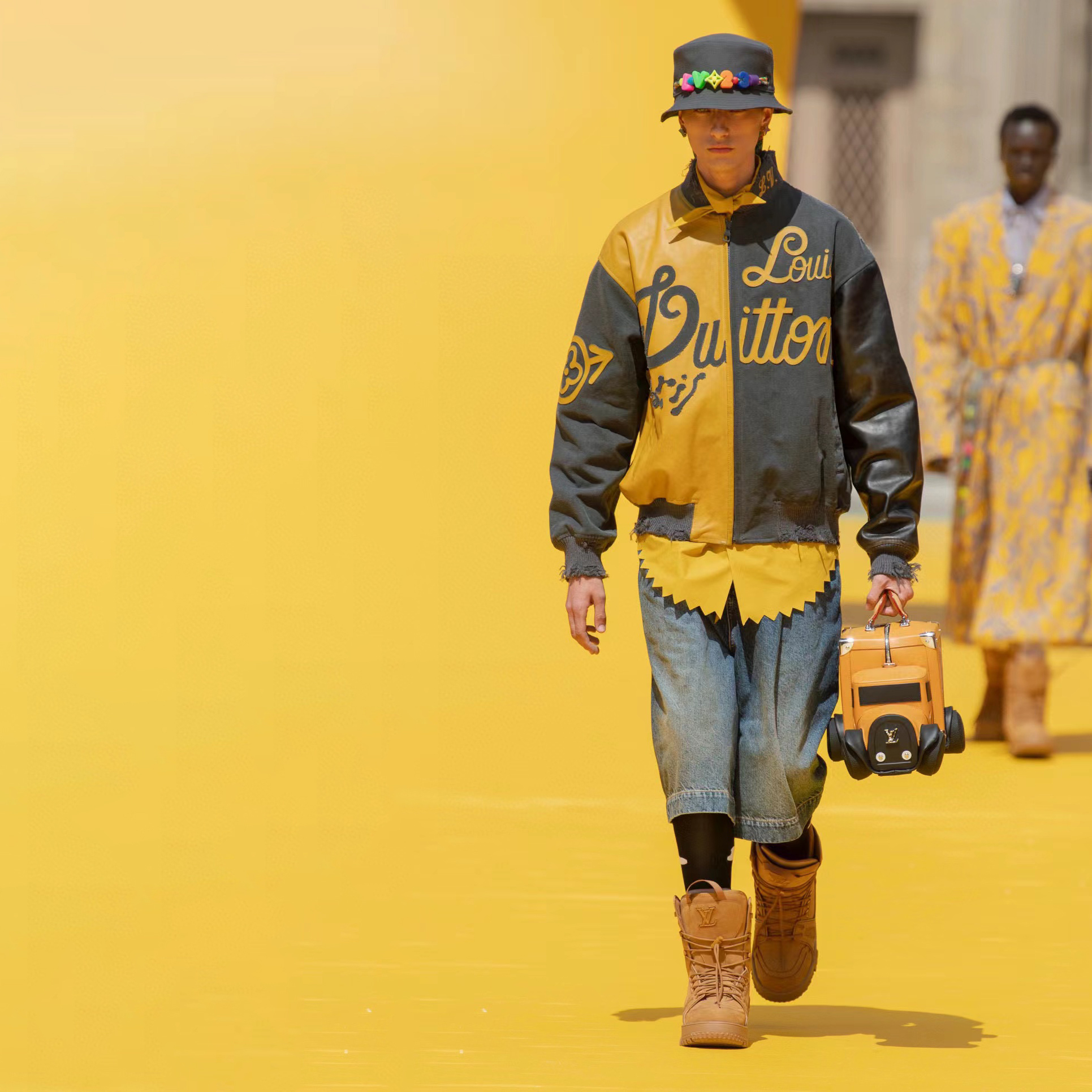 Louis Vuitton Mix Canvas  Man Yellow And Black Patchwork Leather Jacket #nigo5986