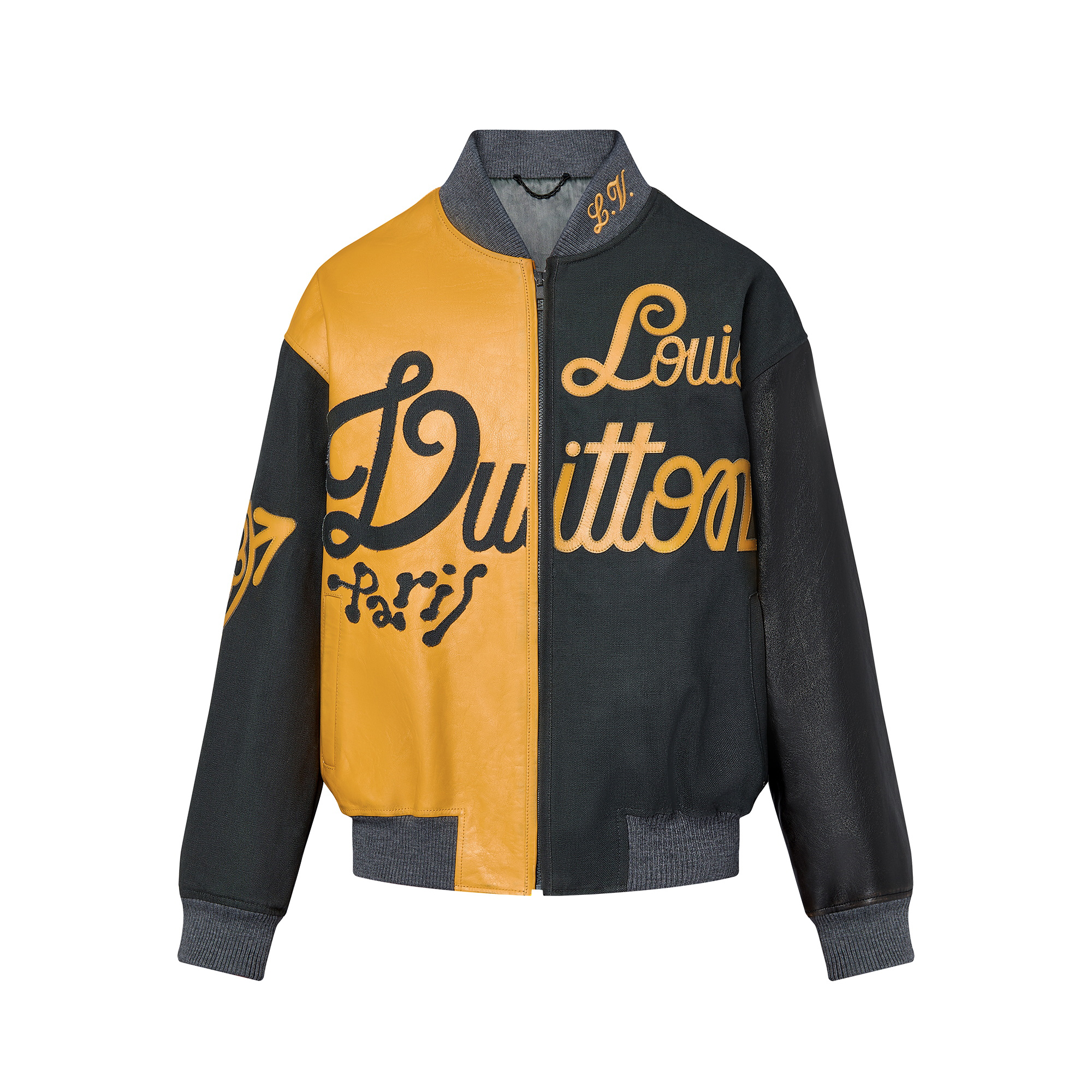 Louis Vuitton Mix Canvas  Man Yellow And Black Patchwork Leather Jacket #nigo5986