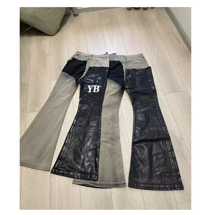 NIGO Denim Man leather canvas patchwork denim trousers pants #nigo94169