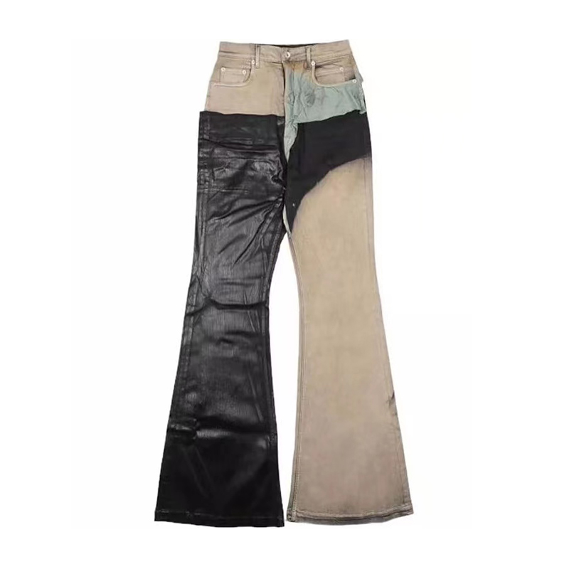 NIGO Denim Man leather canvas patchwork denim trousers pants #nigo94169