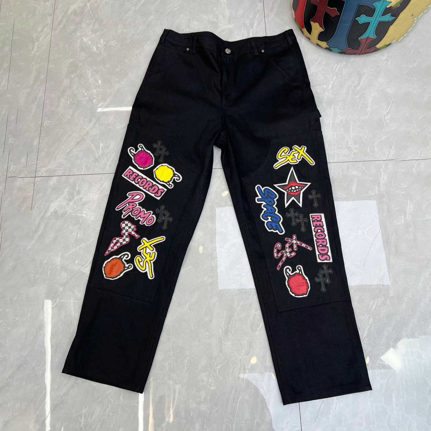 Chrome Hearts NIGO Man Leather Label Graffiti Jeans Pants #nigo94239
