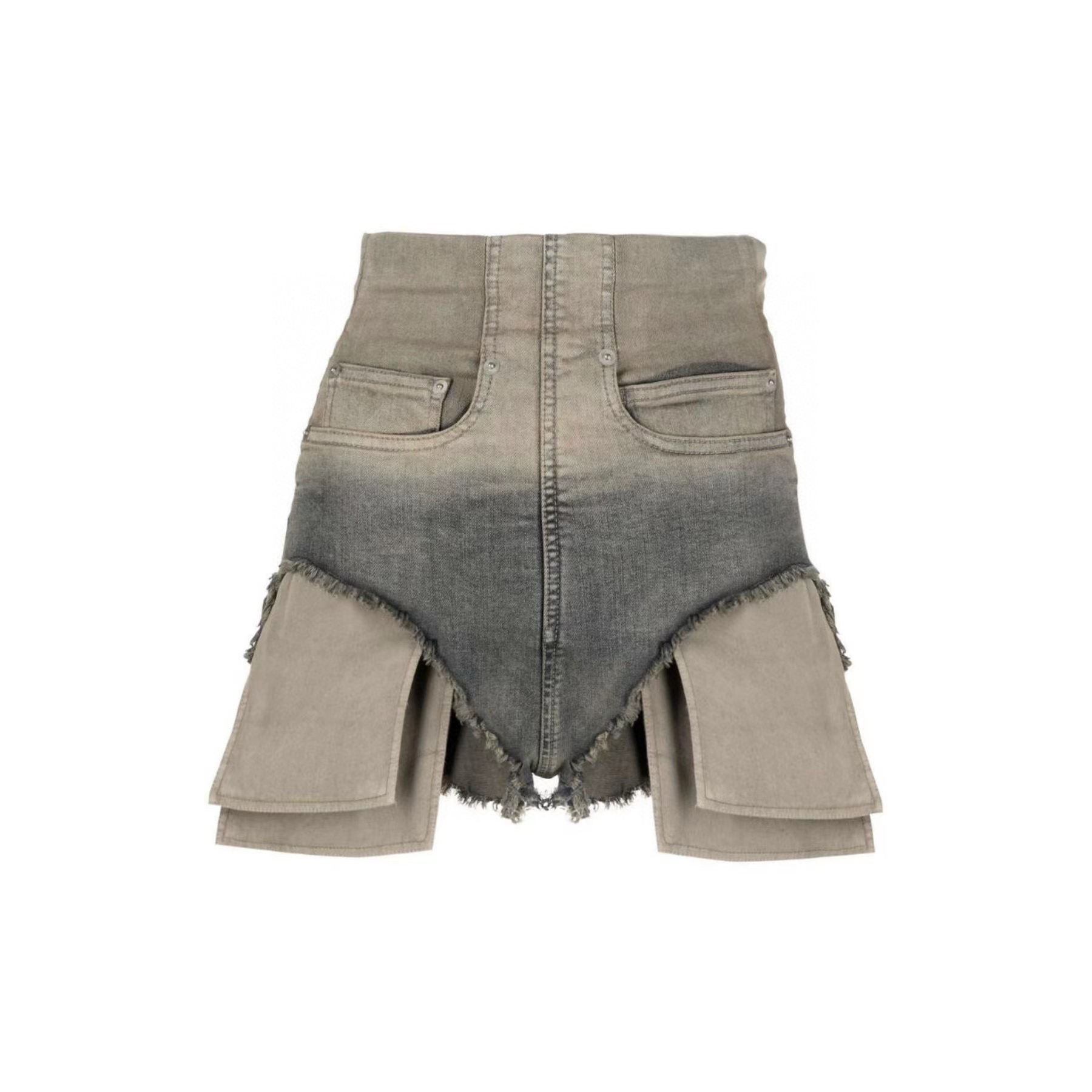 Rick Owens NIGO Woman Washed Distressed Gradient Zippered Denim Shorts Pants NGVP #nigo57274