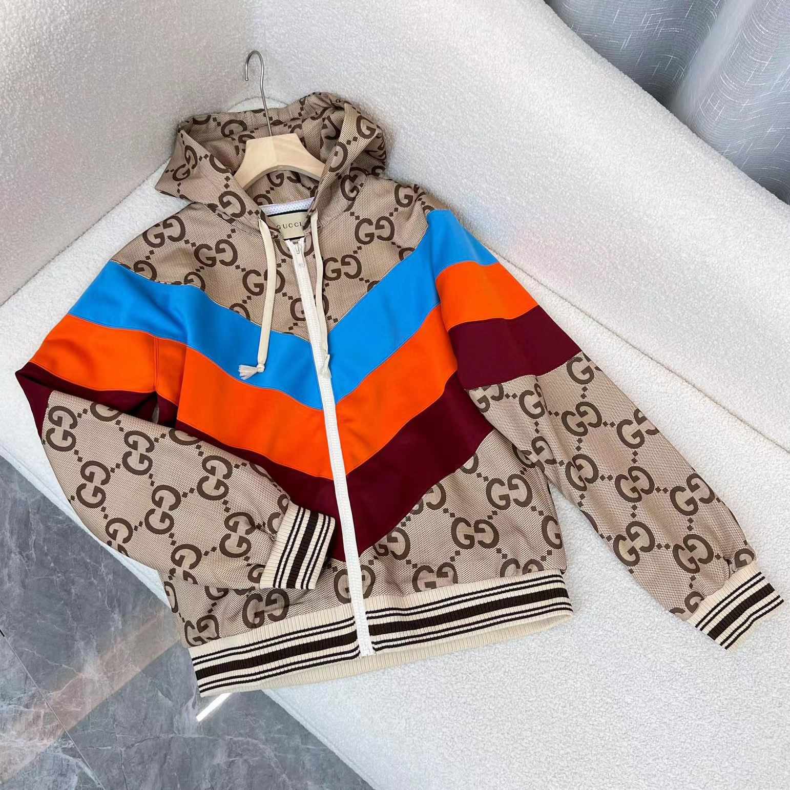 Gucci NIGO Woman Hooded Jacquard Logo Zipper Jacket #nigo56974