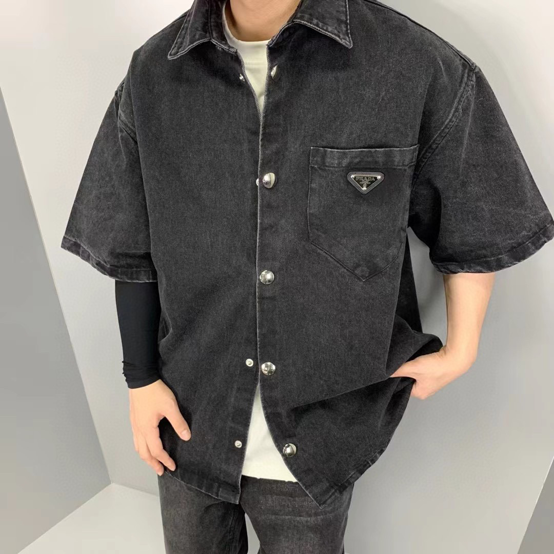 Prada NIGO Man Metal logo short sleeved jacket shirt denim #nigo94333