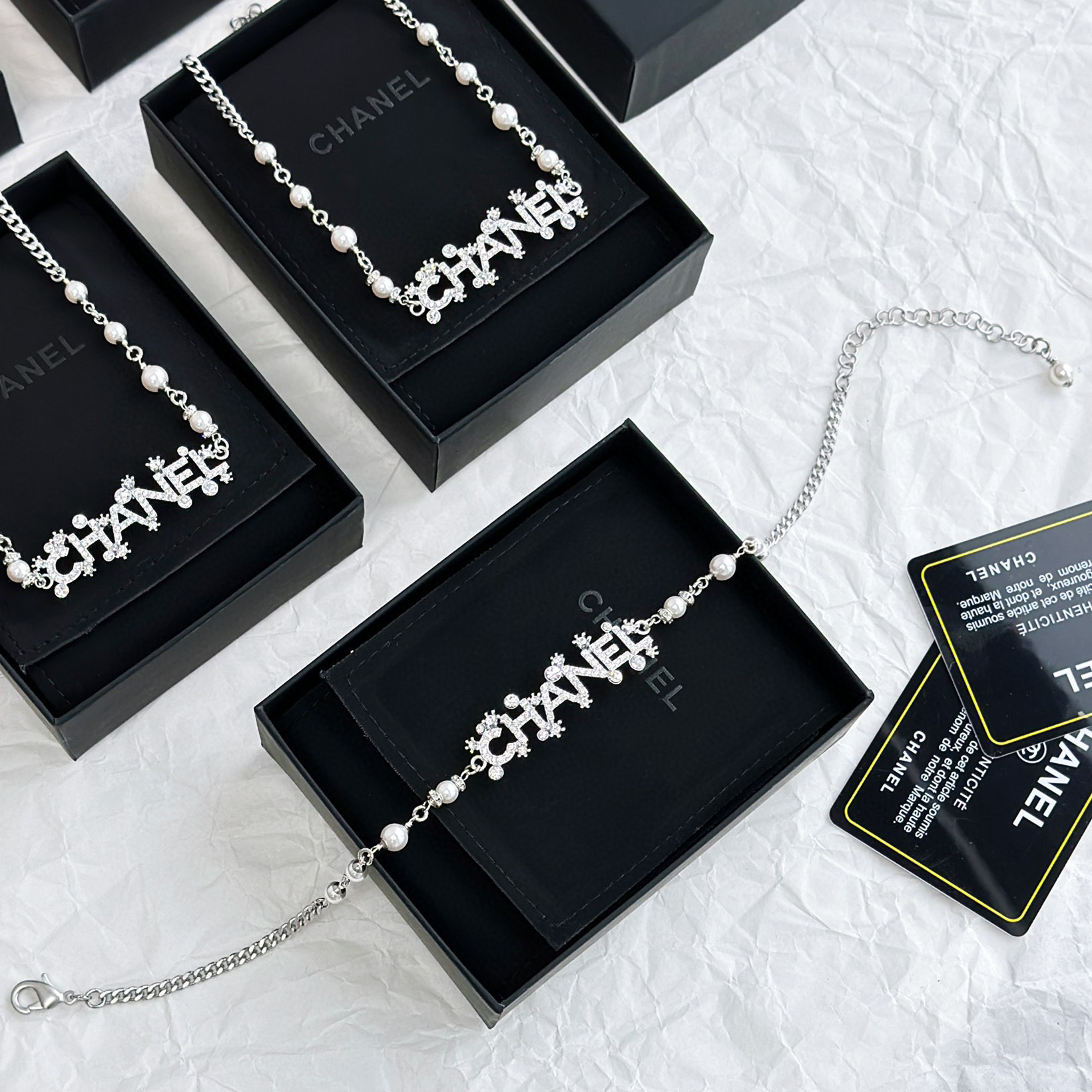 Chanel NIGO Silver Pearl Patchwork Chain Necklace Accessories #nigo57363