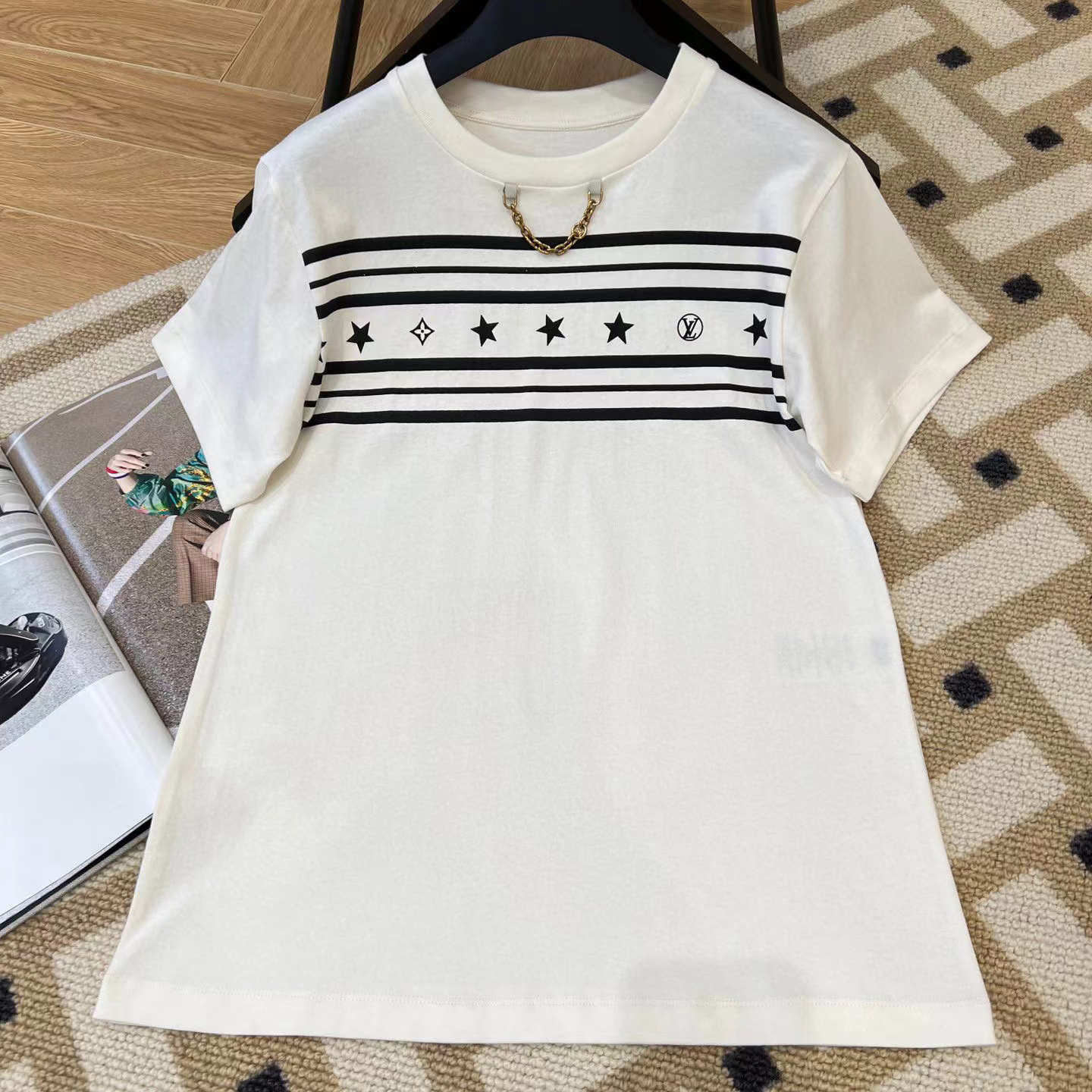 Louis Vuitton NIGO Unisex Summer Solid Color Pentagram Print Short Sleeve T-Shirt #nigo54759