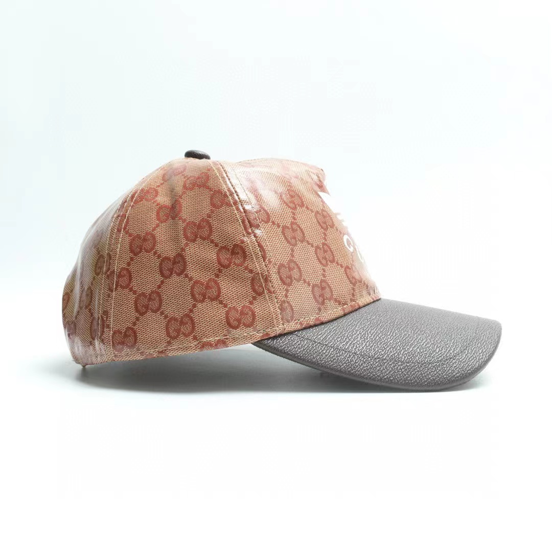 GUCCI Leather-Panel Glossy All-Over Printed Baseball Cap Peaked Cap #nigo51334
