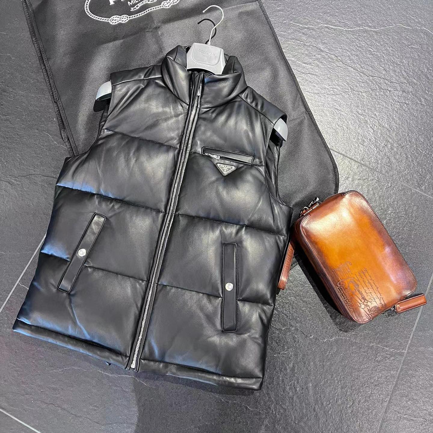 Prada NIGO Man Leather Down Vest Jacket #nigo9789