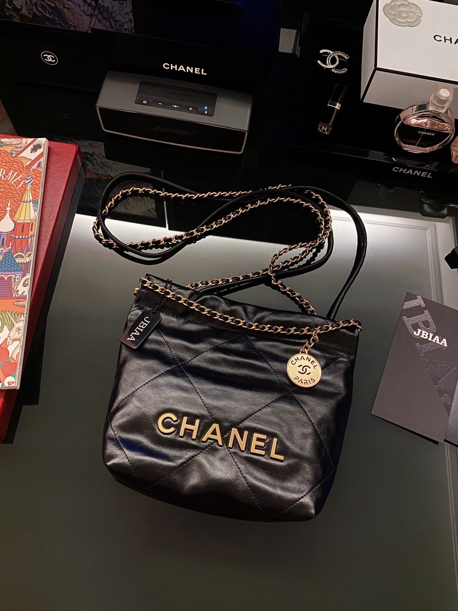 Chanel NIGO Shoulder Bag in Shiny Calfskin, Gold Metal & Lacquered Metal Bags #nigo54349