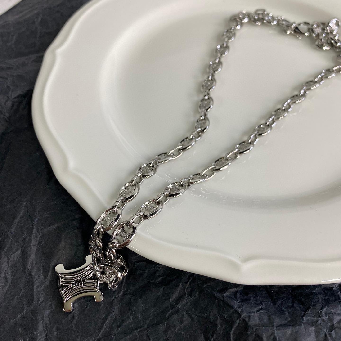 Celine NIGO Silver Diamond Chain Necklace Accessories #nigo56933