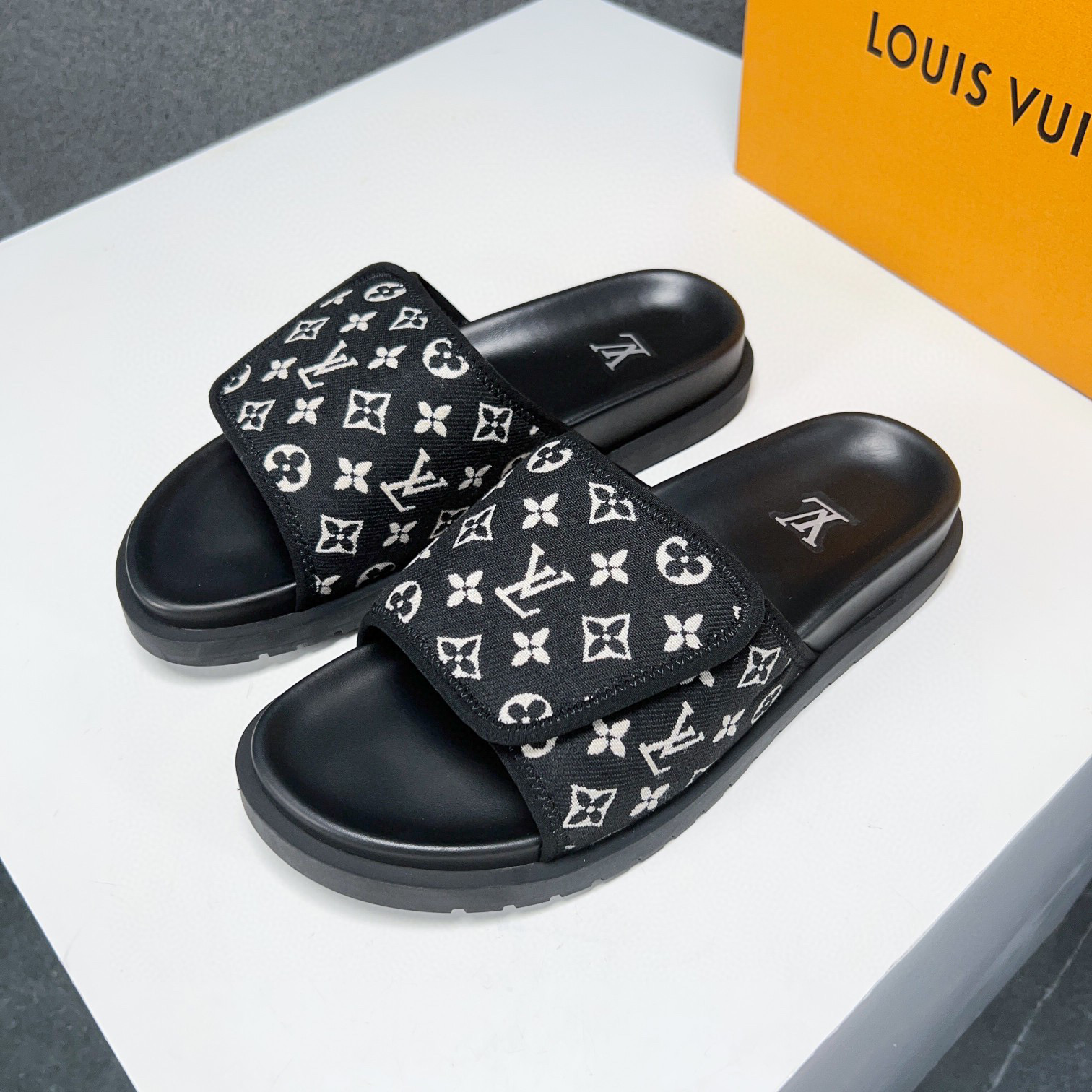 Louis Vuitton NIGO Black Adhesive Flat Bottomed Slippers Shoes #nigo21117