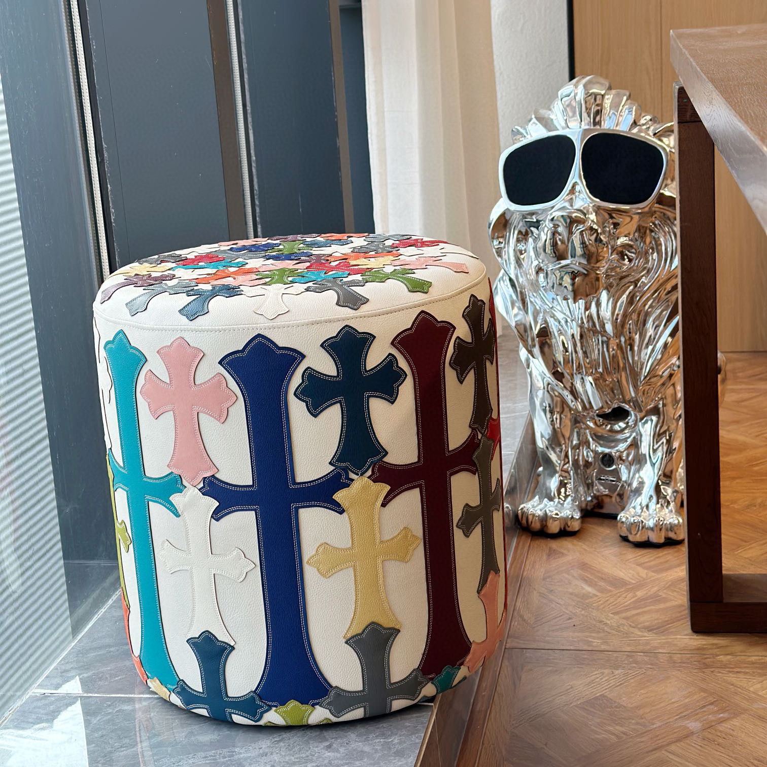 Chrome Hearts NIGO Leather Printed Cylindrical Seat Stool Accessories #nigo21156