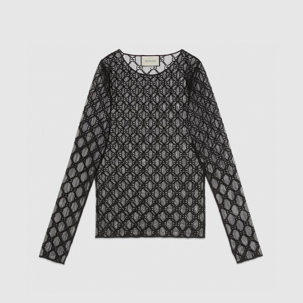 Gucci NIGO Woman  Mesh Printed Long Sleeved Top #nigo21192
