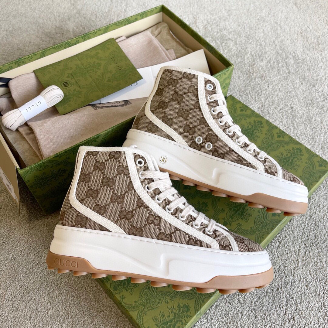 Gucci NIGO High Bang Coffee Color Printed Board Shoes #nigo29143