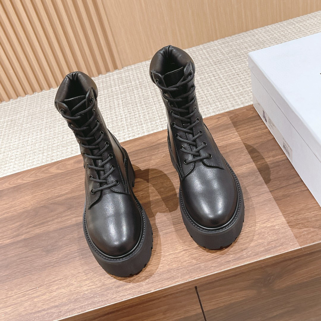 Celine NIGO Leather Mid Length Lace Up Martin Boots Shoes #nigo21273