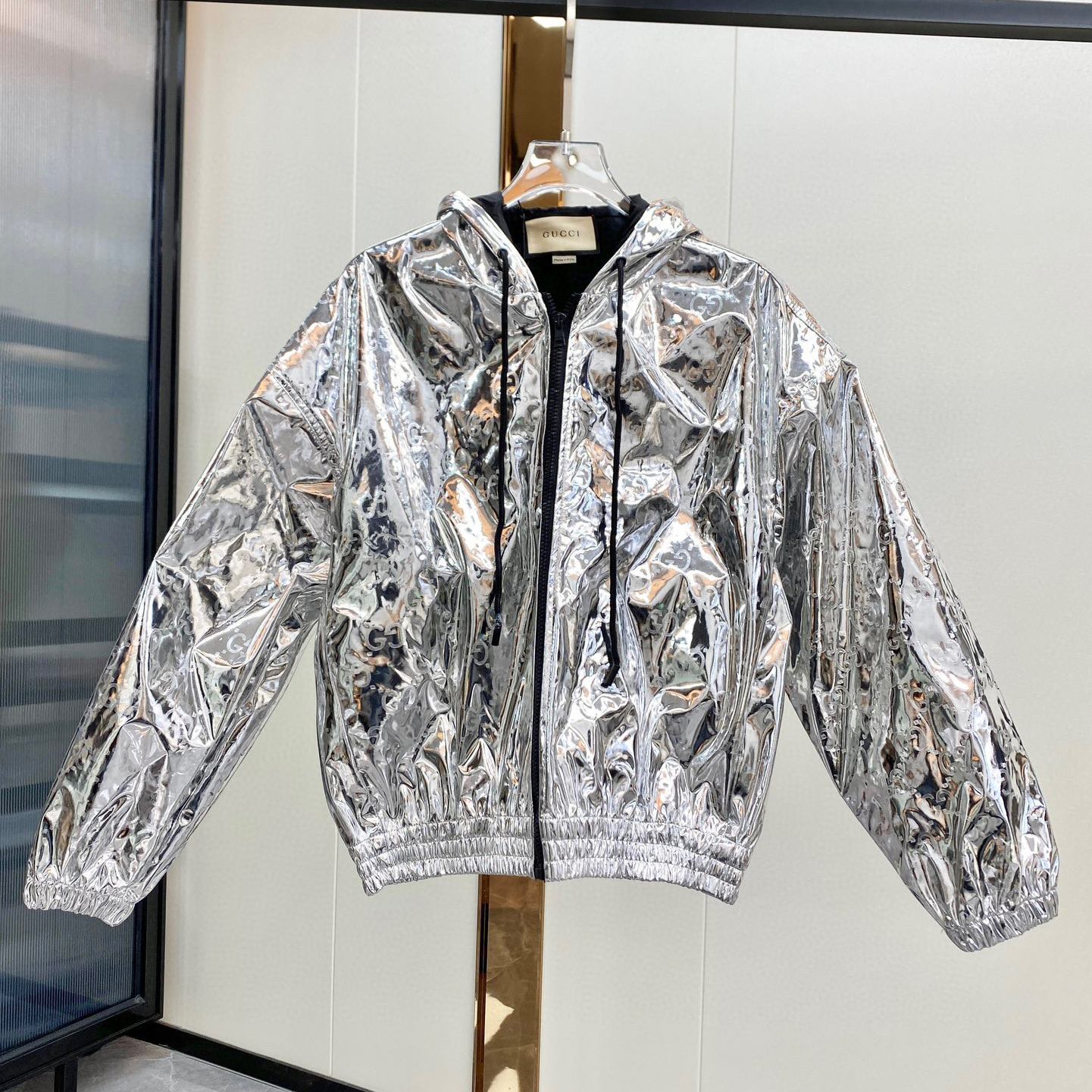 Gucci NIGO Silver Glossy Long Sleeved Hooded Jacket #nigo21415