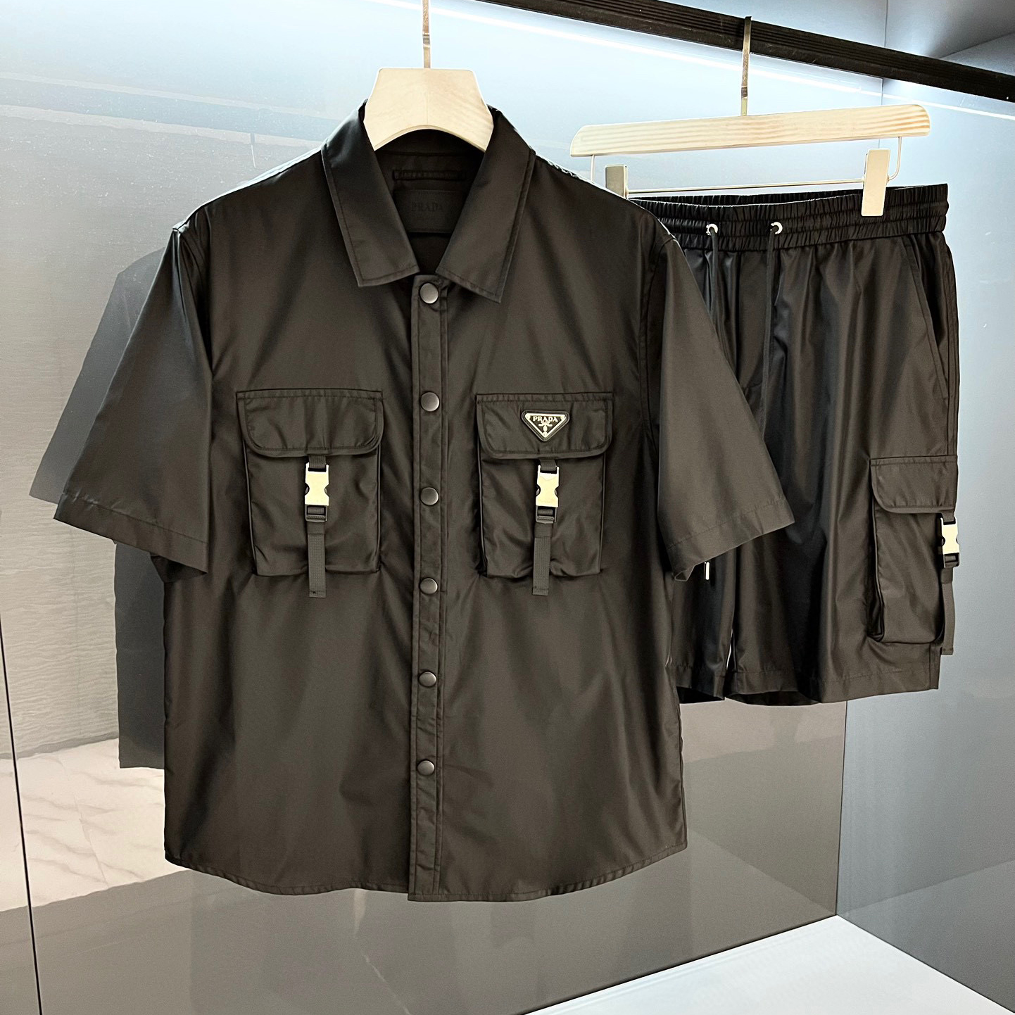 Prada NIGO Man Nylon metal logo lapel short sleeved T-shirt jacket shirt #nigo94478