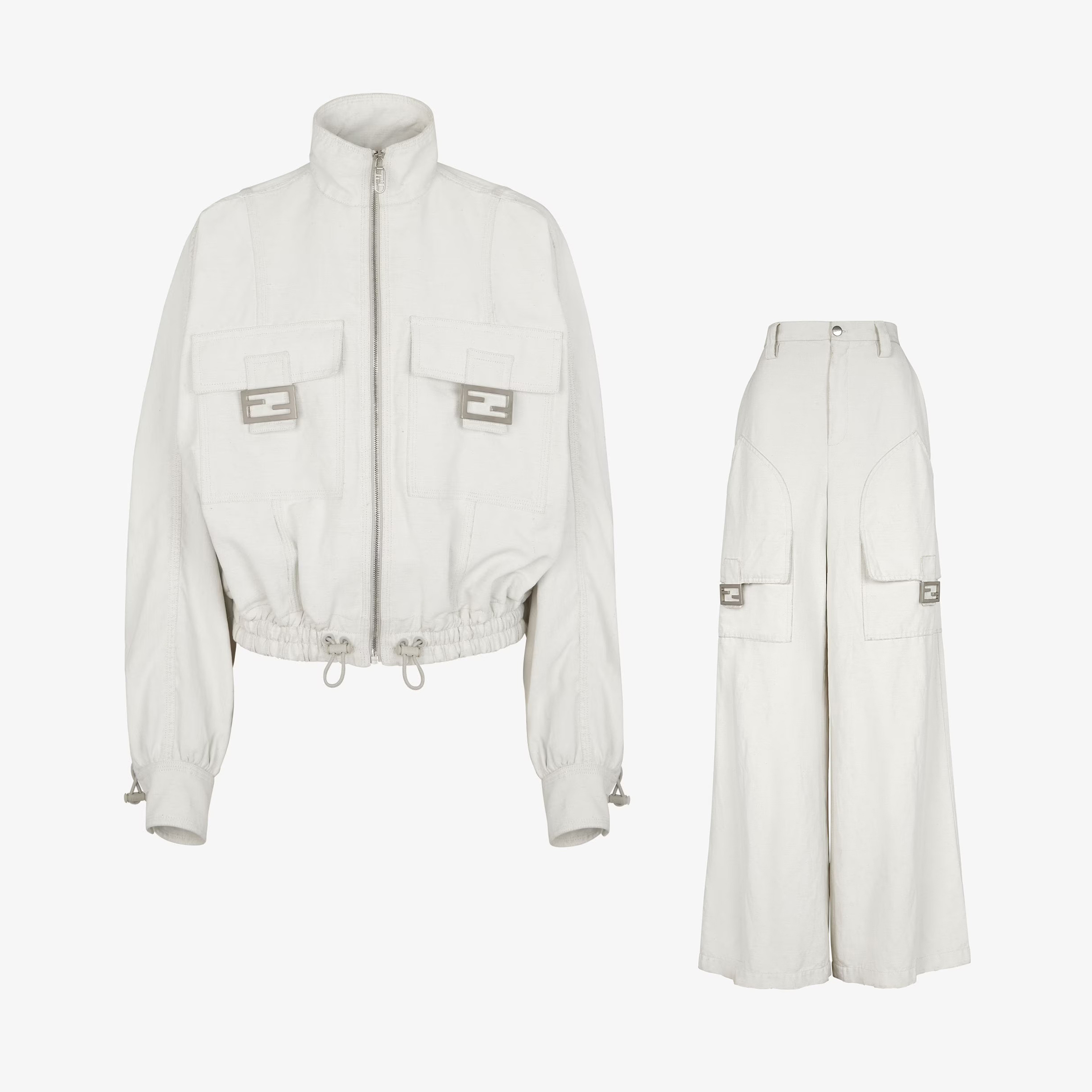 Fendi NIGO Woman White Canvas Jacket Pants Set Suit #nigo21149