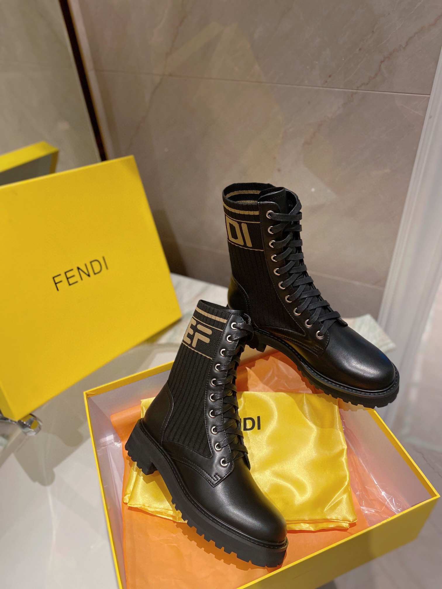 FENDI NIGO Ribbon leather stitching Martin boots Shoes #nigo29153