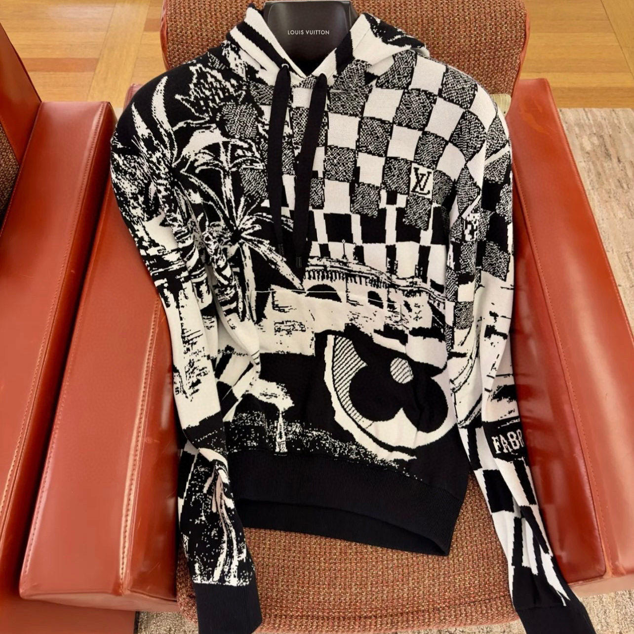 NIGO Louis Vuitton Black And White Printed Hooded Sweatshirt #nigo95132