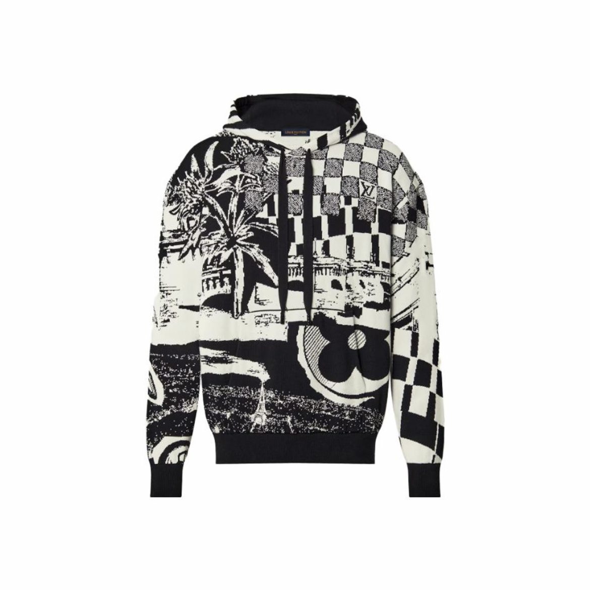 NIGO Louis Vuitton Black And White Printed Hooded Sweatshirt #nigo95132