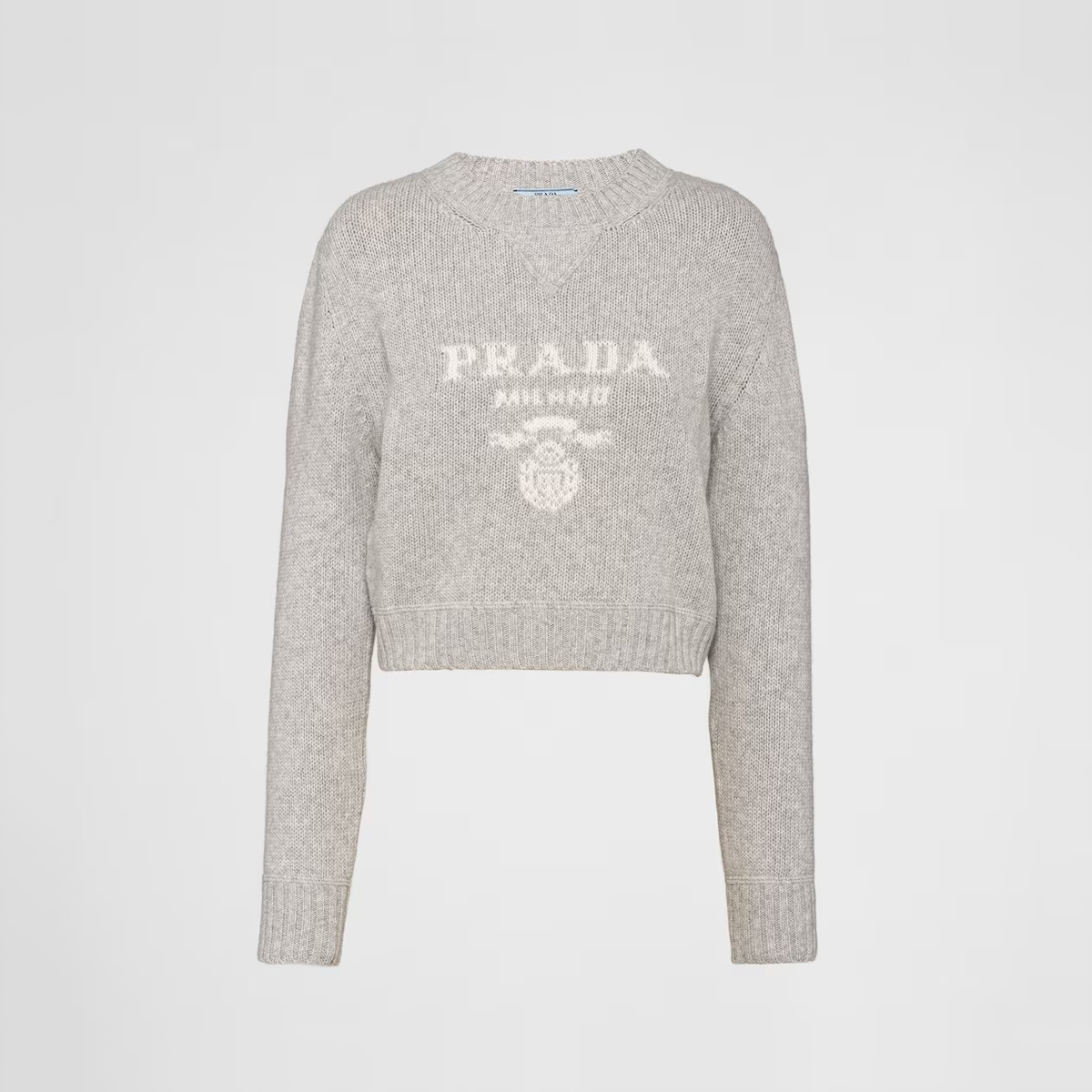 Prada NIGO Woman Grey Letter Long Sleeved Short Knit Sweater #nigo21533