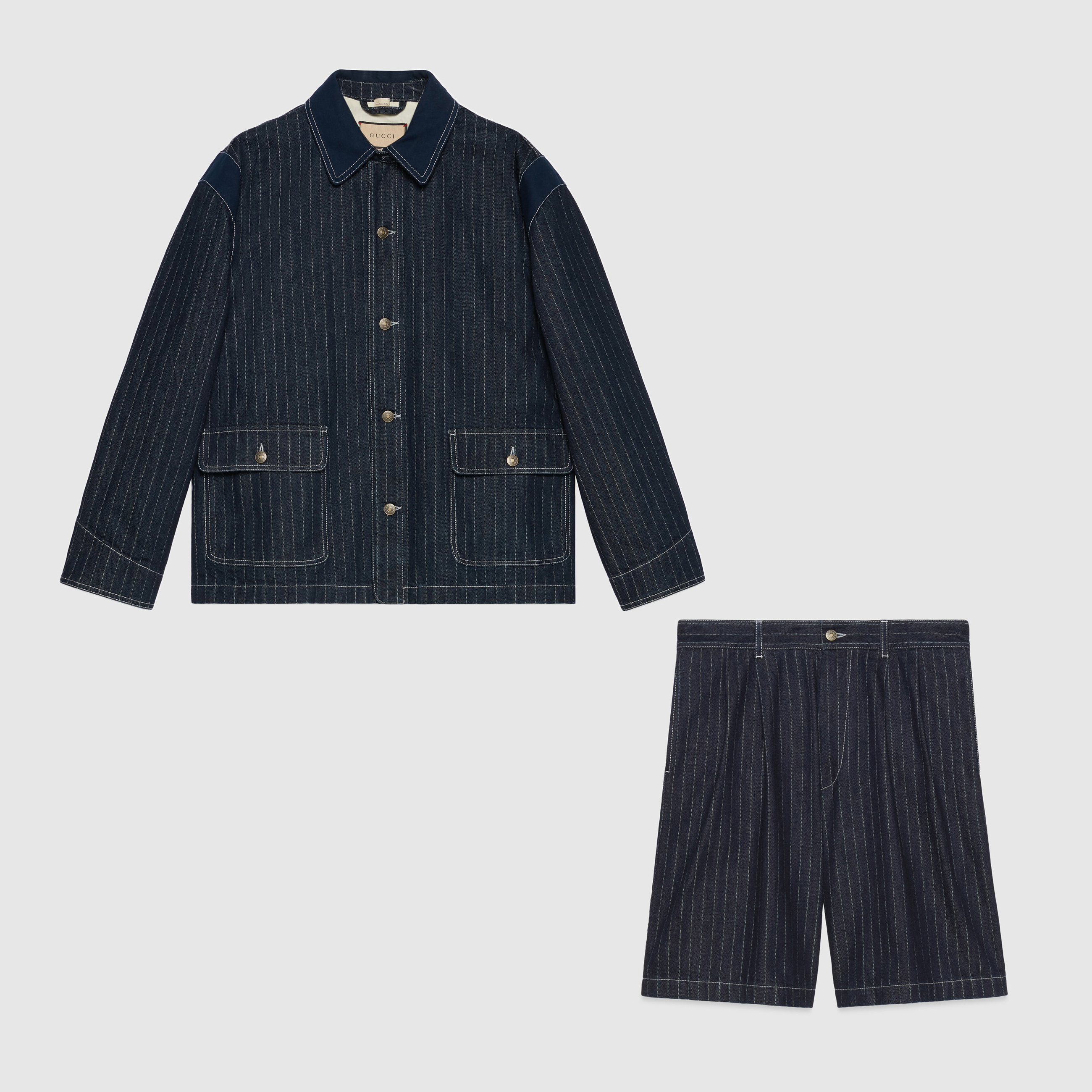 Gucci NIGO Man Pinstripe Denim Jacket Bermuda Shorts Set Suit #nigo95141