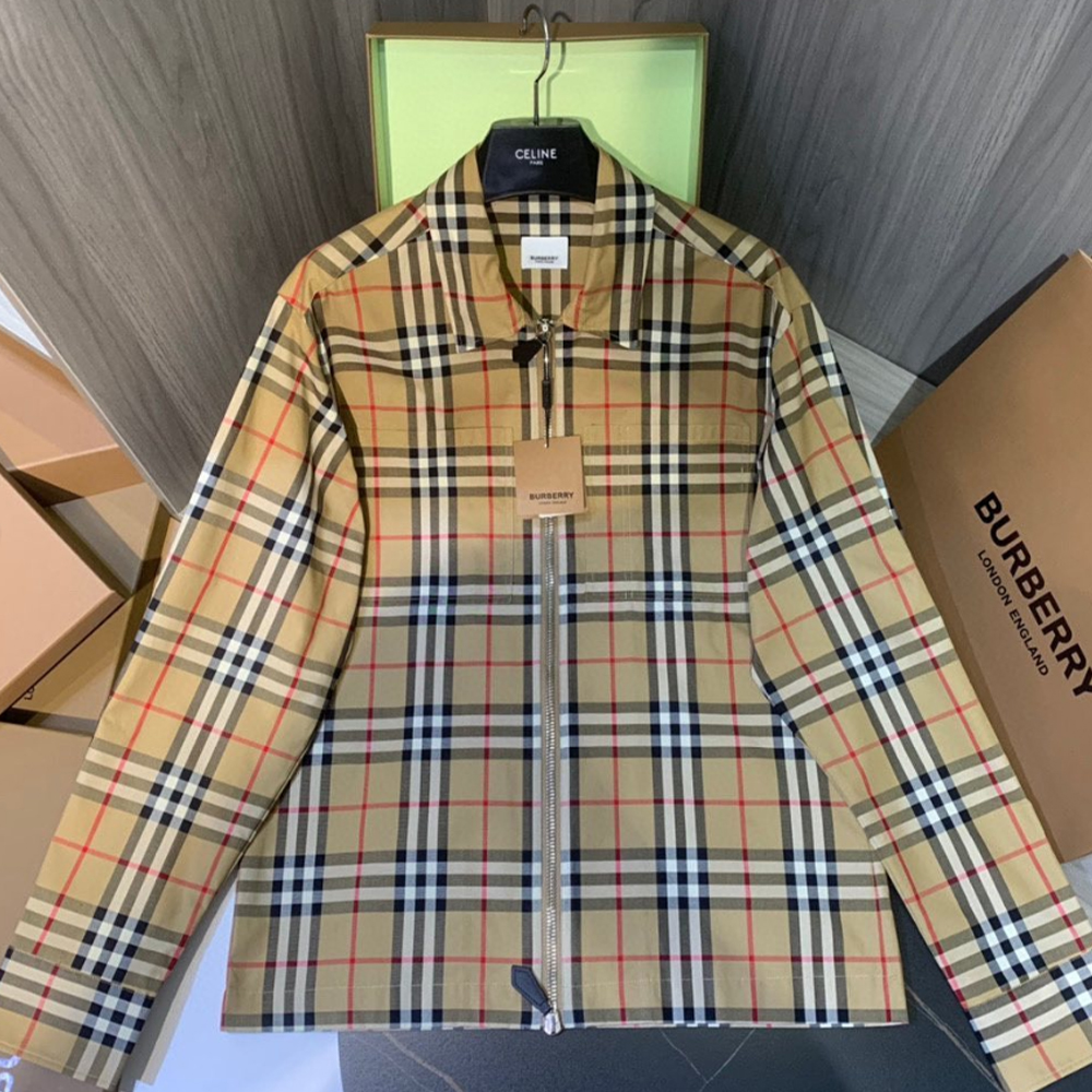 Burberry NIGO Monster Pattern Check Cotton Zip Front Shirt #nigo4461