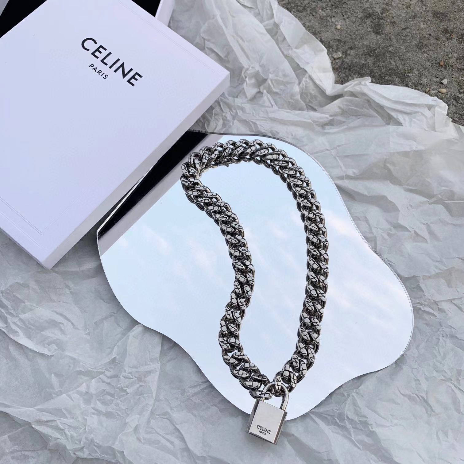 CELINE Large Lock Chain Necklace #nigo53823