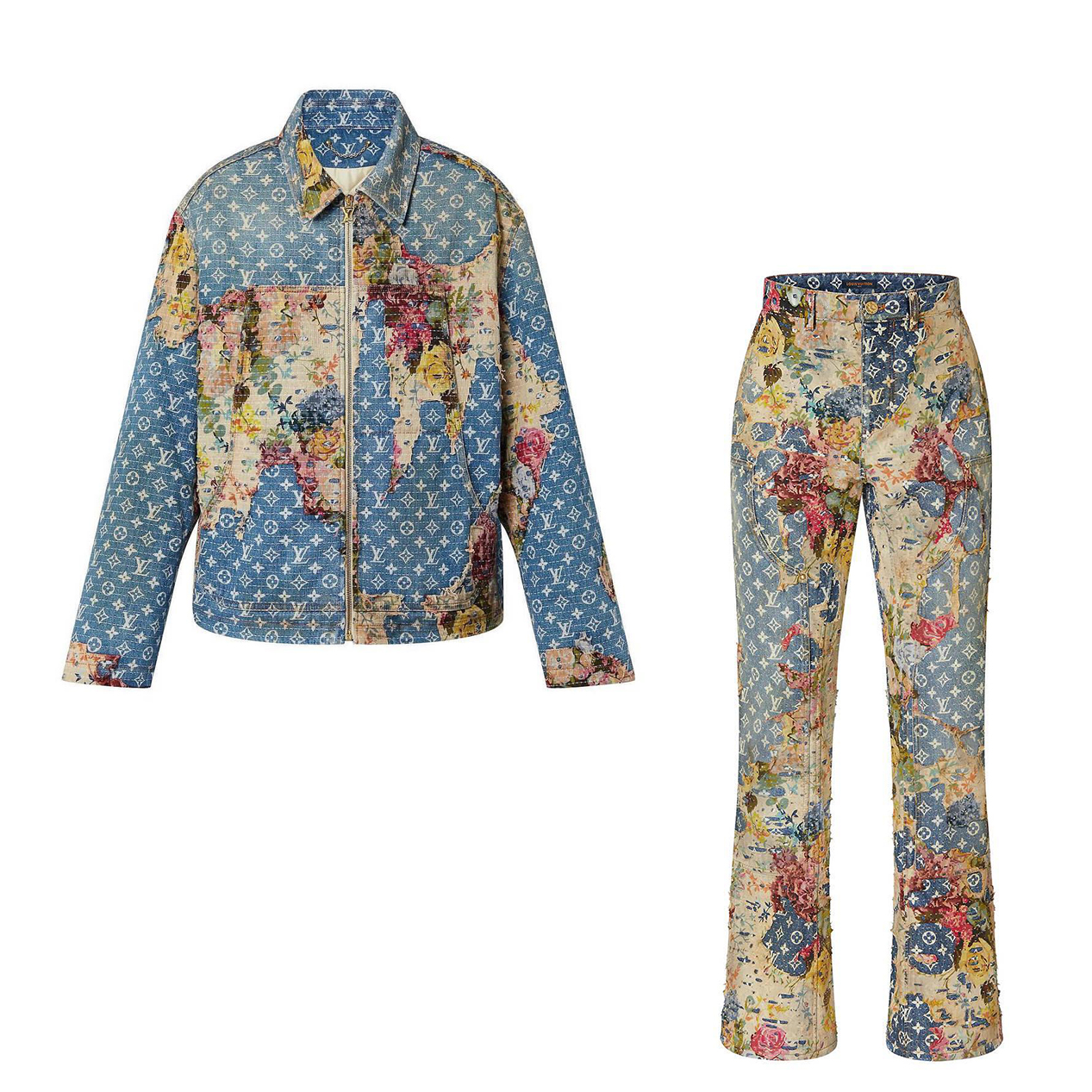 Louis Vuitton Floral Print Denim Zip-Up Jacket Coat #nigo2595