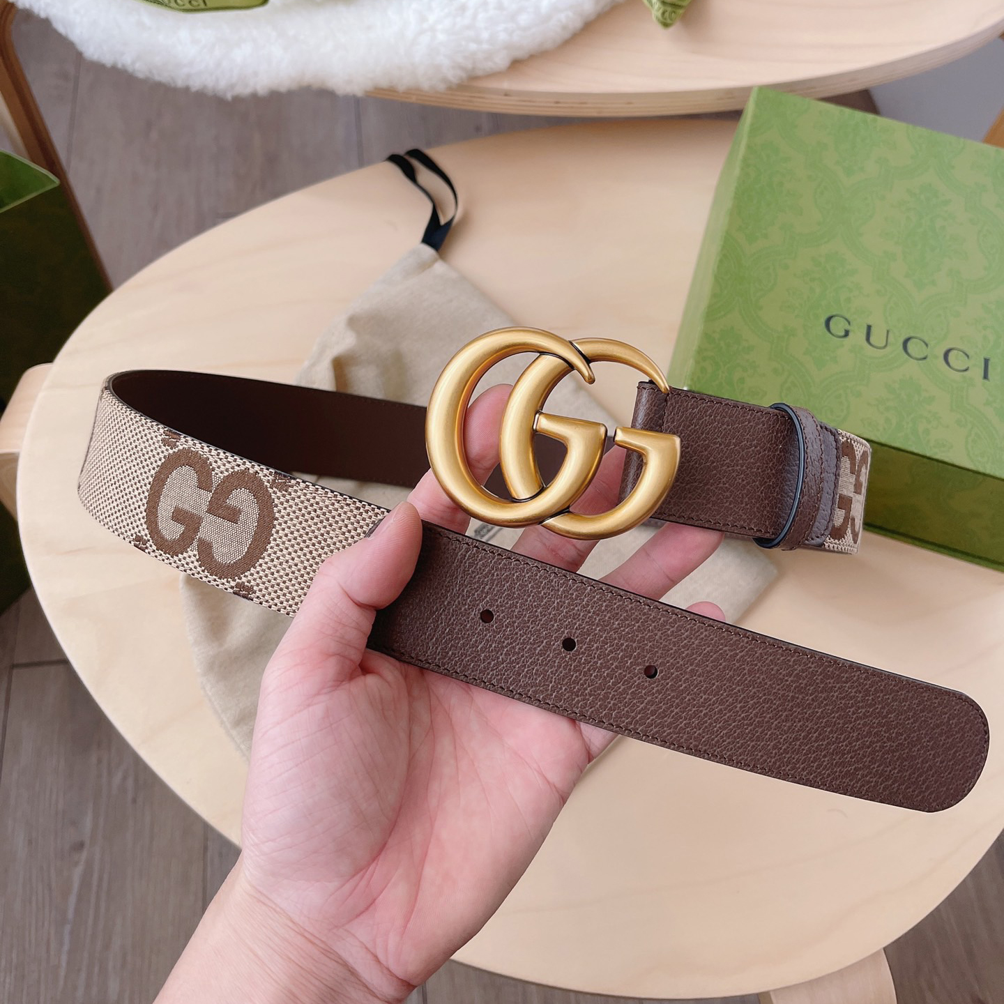 GUCCI Leather Canvas Buckle Belt #nigo59336