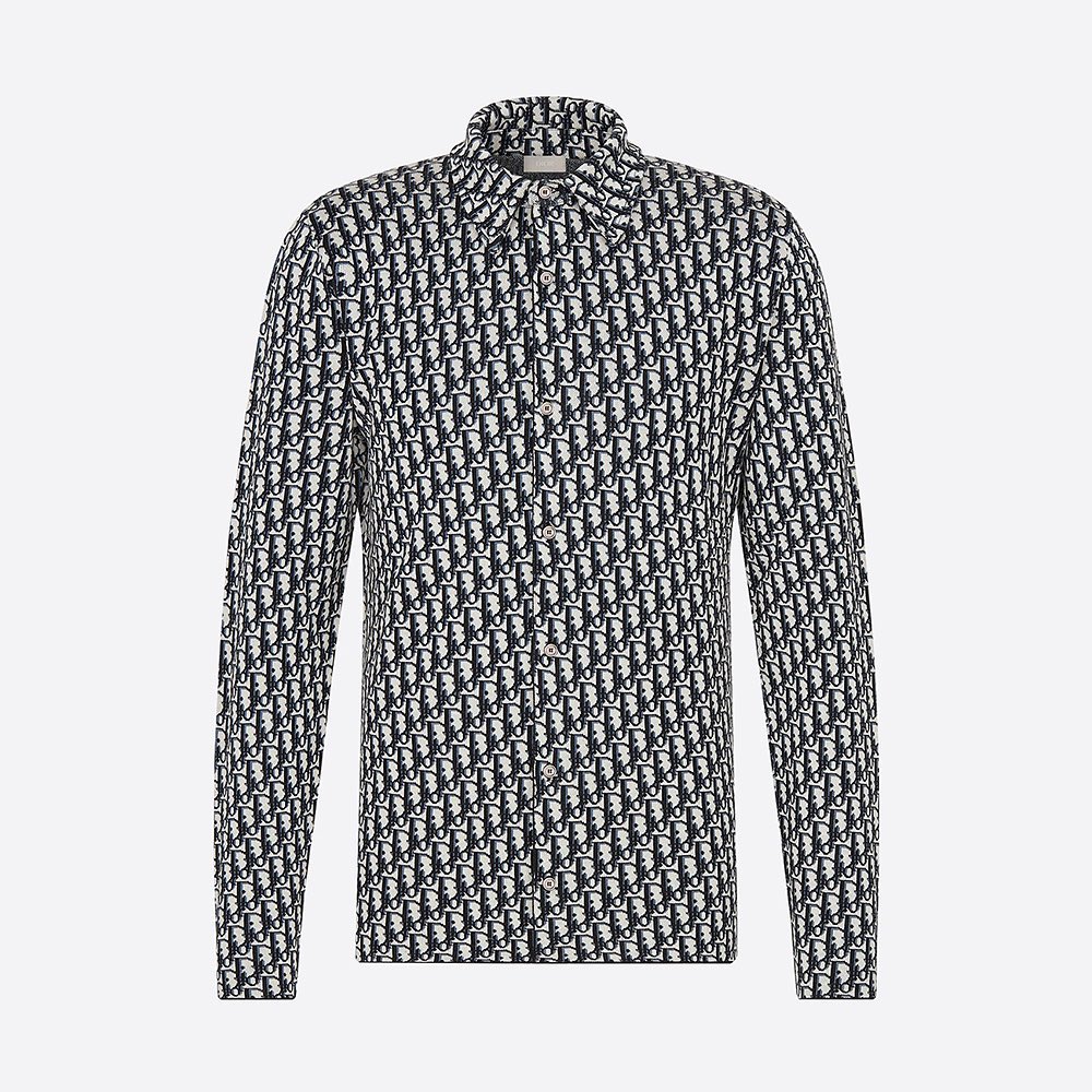 DIOR Beige and Navy Blue Cotton Knit Oblique Overshirt Shirt #nigo7813