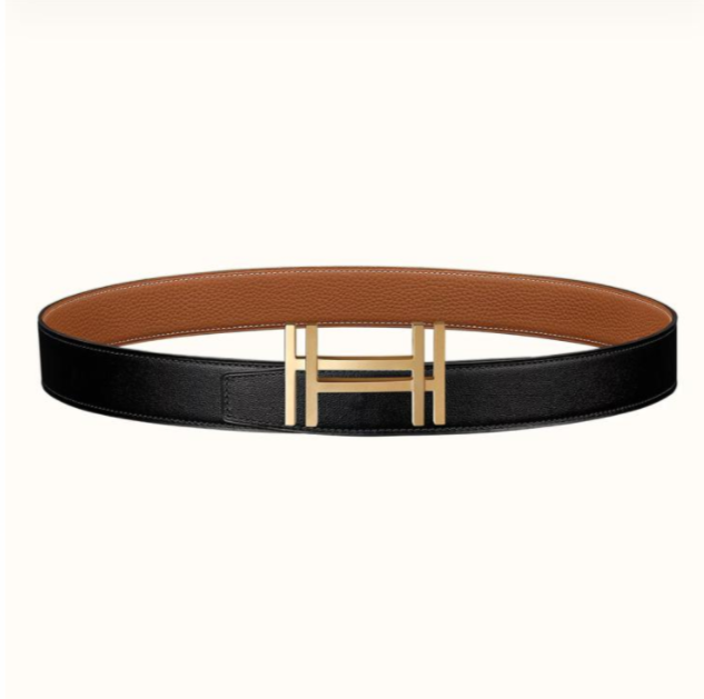 Hermes Square Overlap Light Gold Buckle Leather Belt #nigo54467