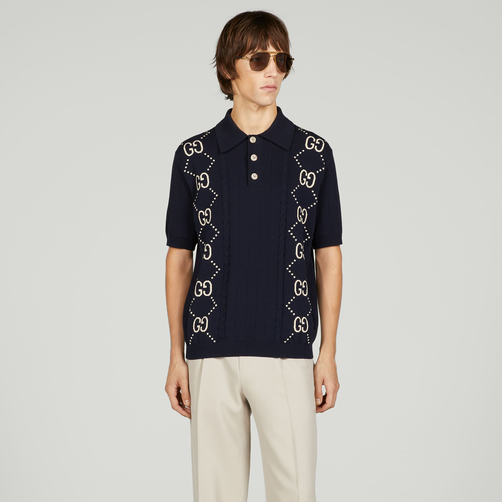 Gucci NIGO Men's Jacquard Knit Short Sleeve Polo Shirt #nigo95186