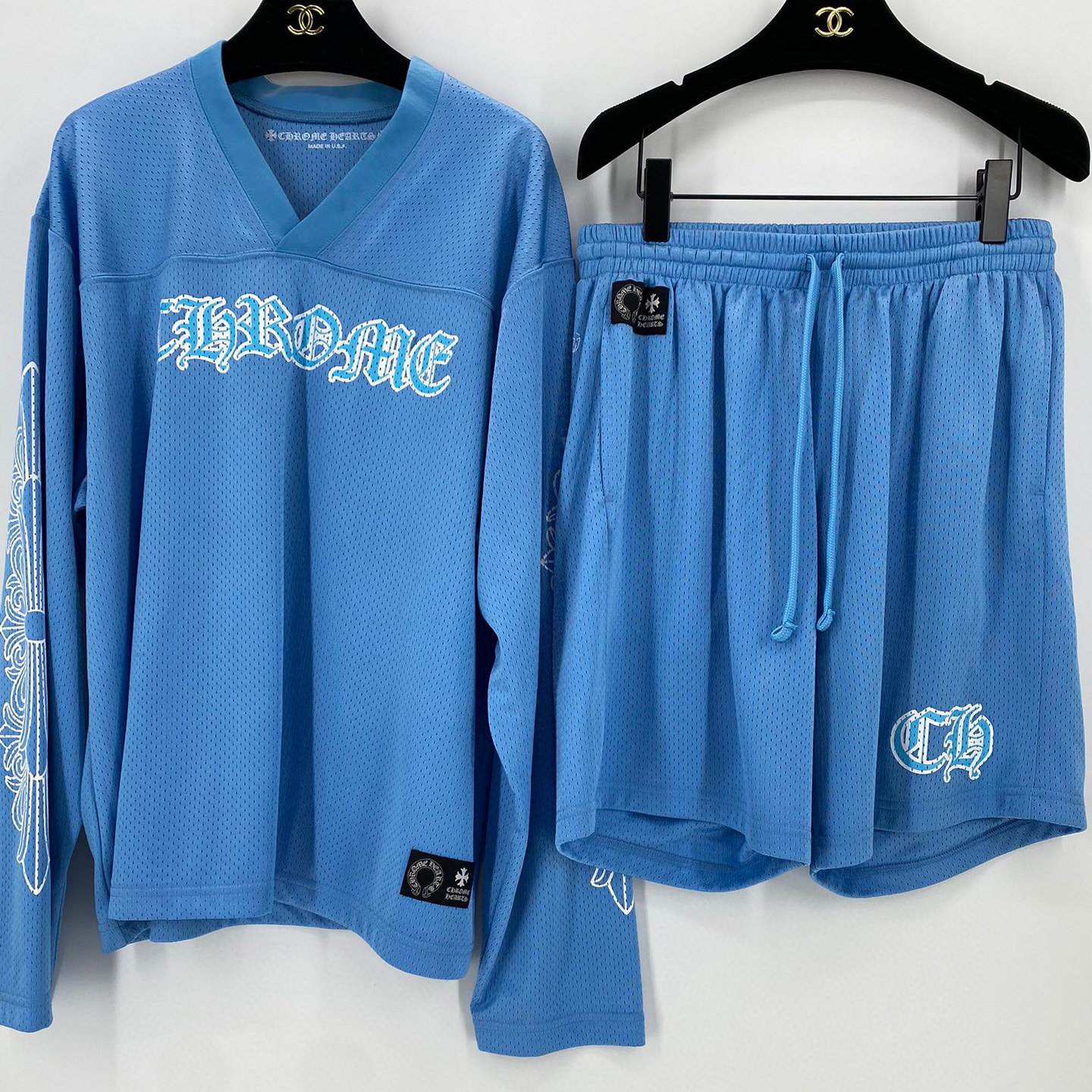 Chrome Hearts NIGO Man Mesh Long Sleeve T-Shirt Lace-Up Athletic Shorts Set Suit #nigo96114