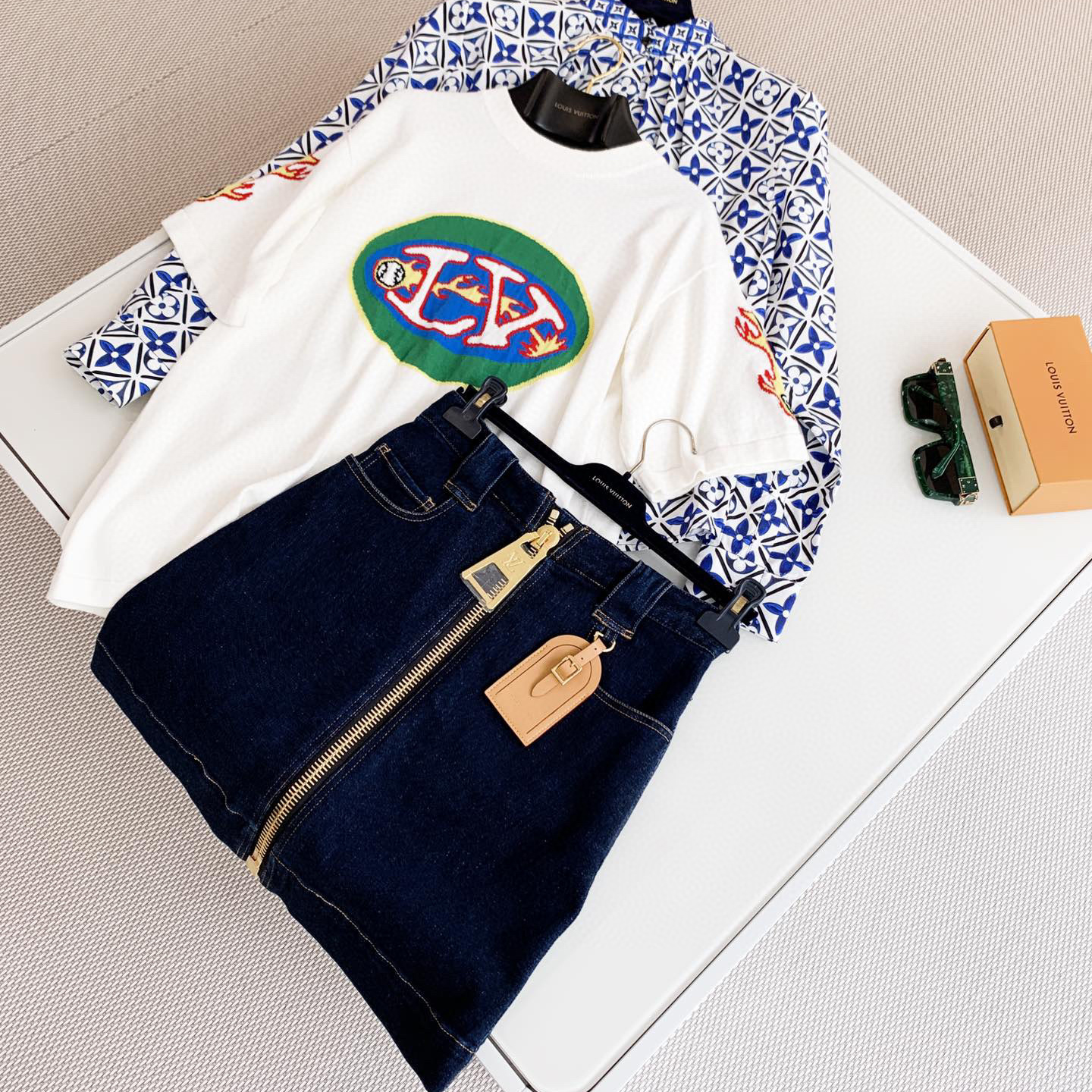 Louis Vuitton NIGO Summer Denim Zippered Short Skirt #nigo21583