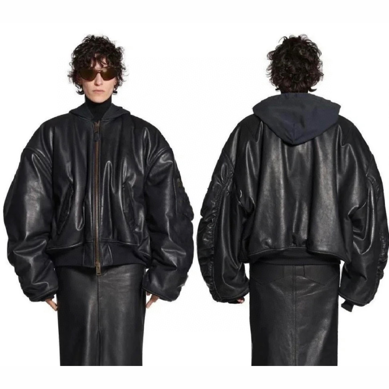 Balenciaga NIGO Leather Zip Hooded Jacket #nigo96135