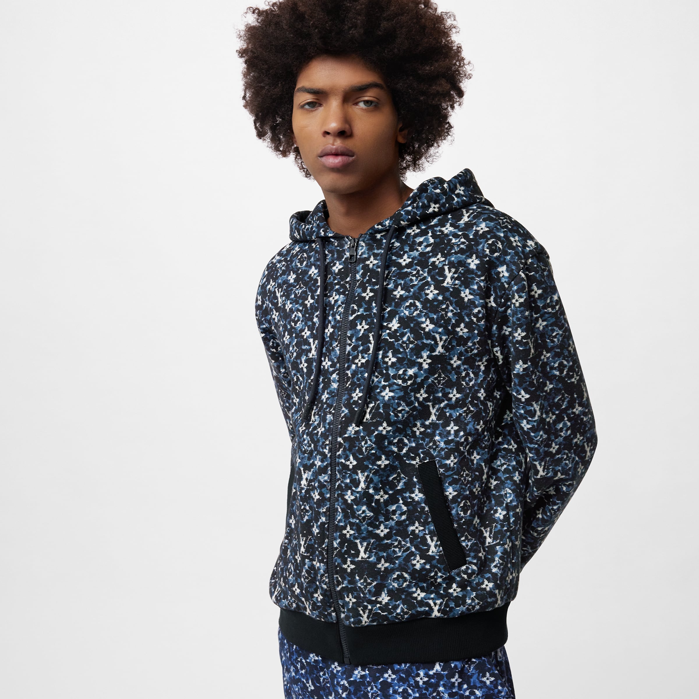 Louis Vuitton NIGO Man Camouflage Hooded Sweatshirt Blue #nigo96116