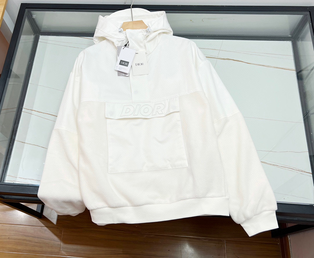 Dior NIGO Man White Half Zip Hooded Sweatshirt Pullover #nigo96146