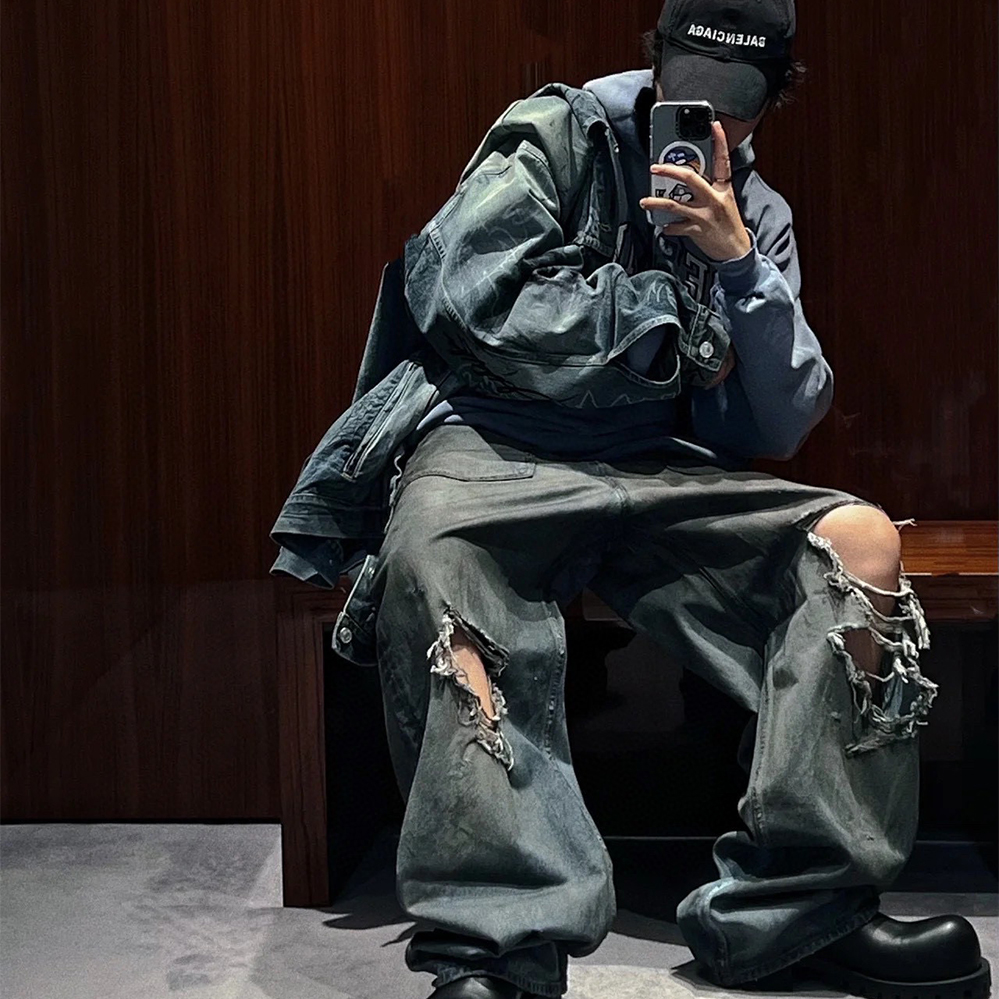 Balenciaga NIGO Man Destroyed Washed Straight Leg Denim Pants Ngvp #nigo6367
