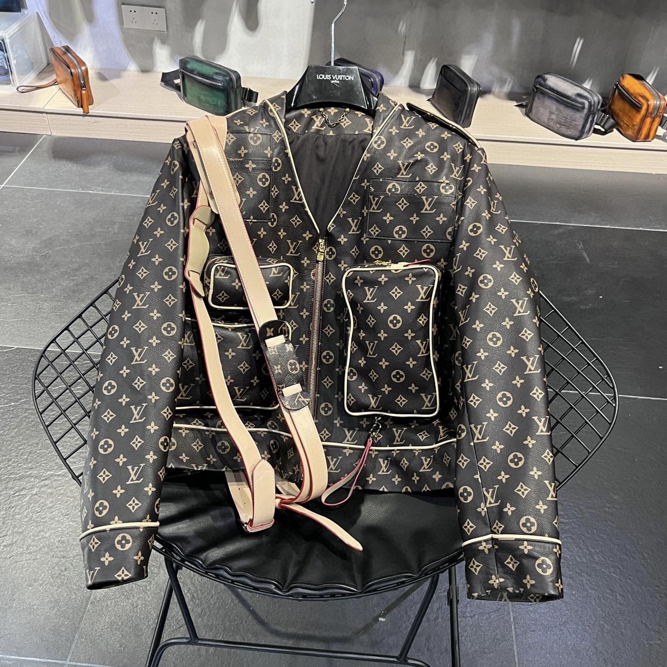 Louis Vuitton NIGO V-neck Leather Jacket With Multiple Pockets #nigo96162