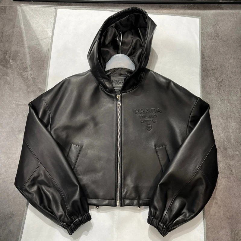 Prada NIGO Woman Long Sleeved Hooded Leather Jacket #nigo21514