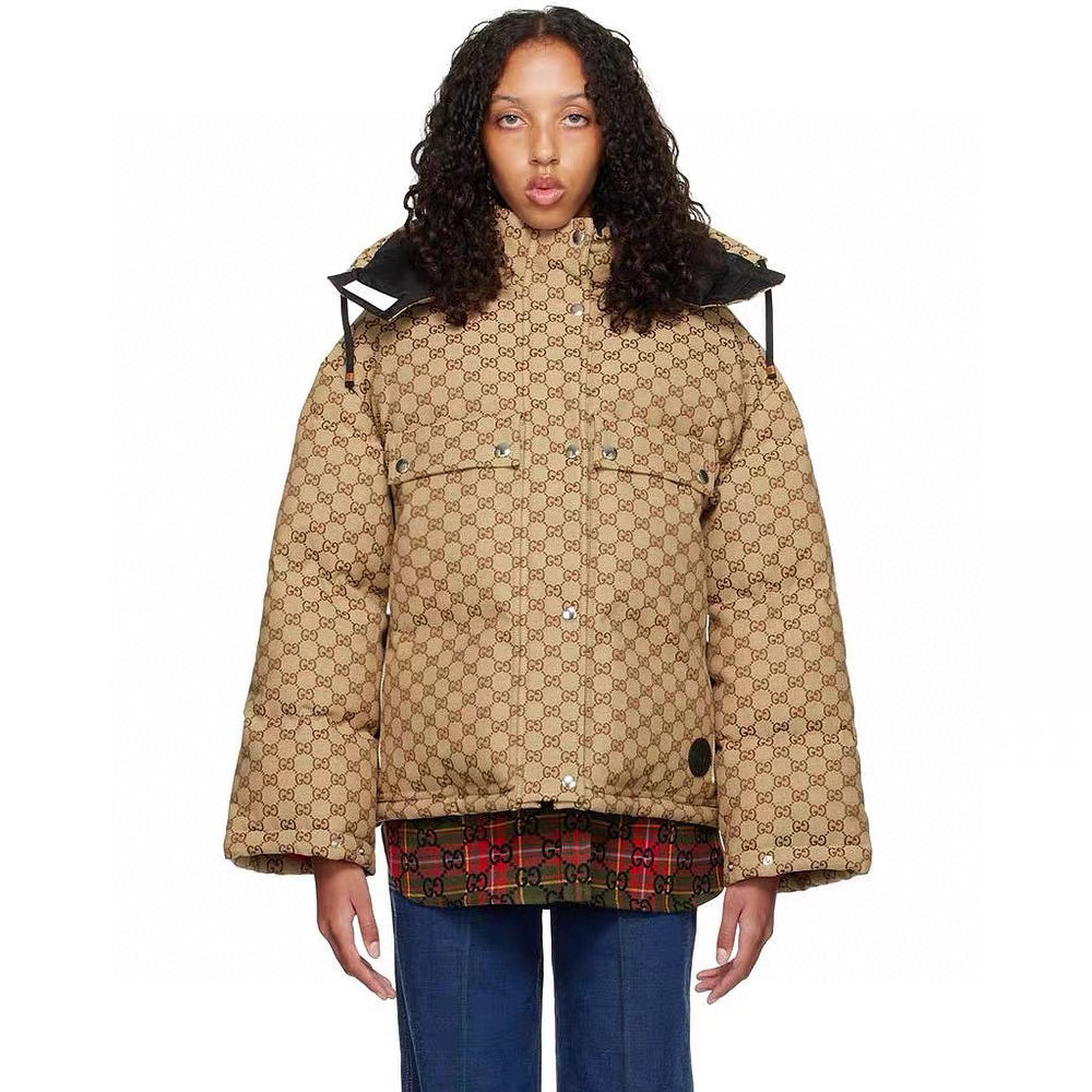 Gucci NIGO Khaki Hooded Old Flower Down Puffer Coat Jacket #nigo96157